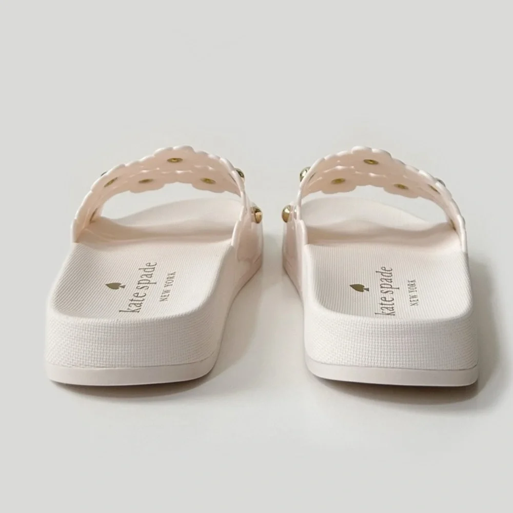 kate spade White Floral Stud Slide Sandals